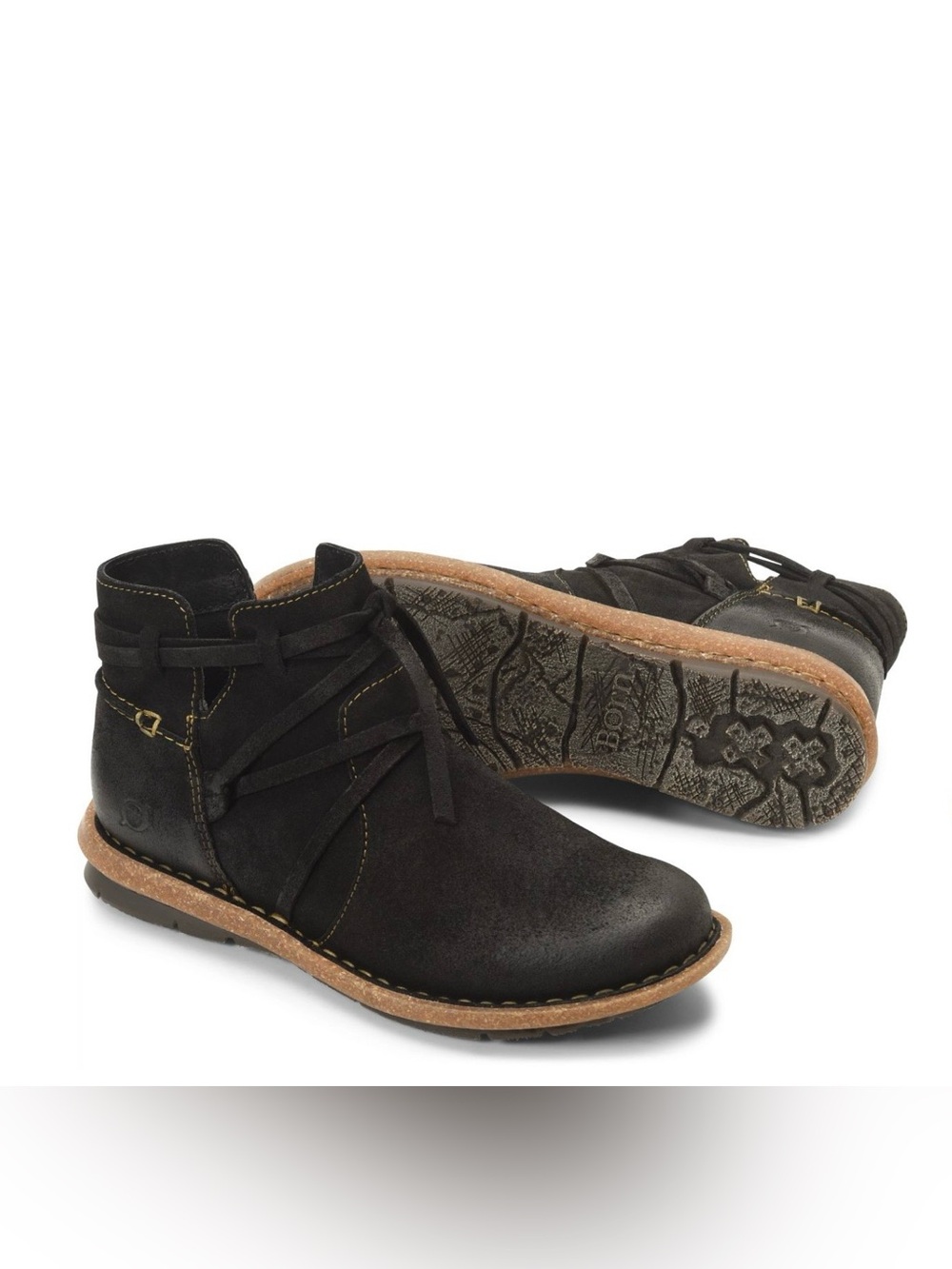 Born Tarkiln Black Distressed Leather Ankle Boots 7.5 - Picture 2 of 16
